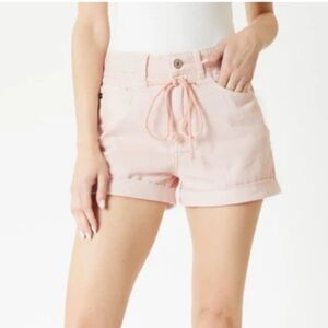 Kancan Pink High Rise Denim Cuffed Shorts Size M Tie Waist